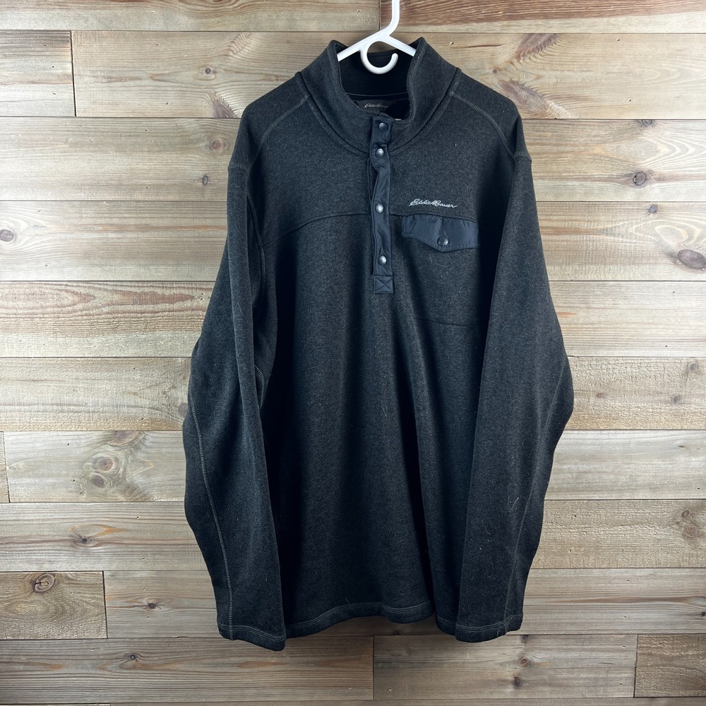 Eddie Bauer Mens Sweater Snap Mock Neck Pullover Preppy Gray Size T3XL 3XL Tall